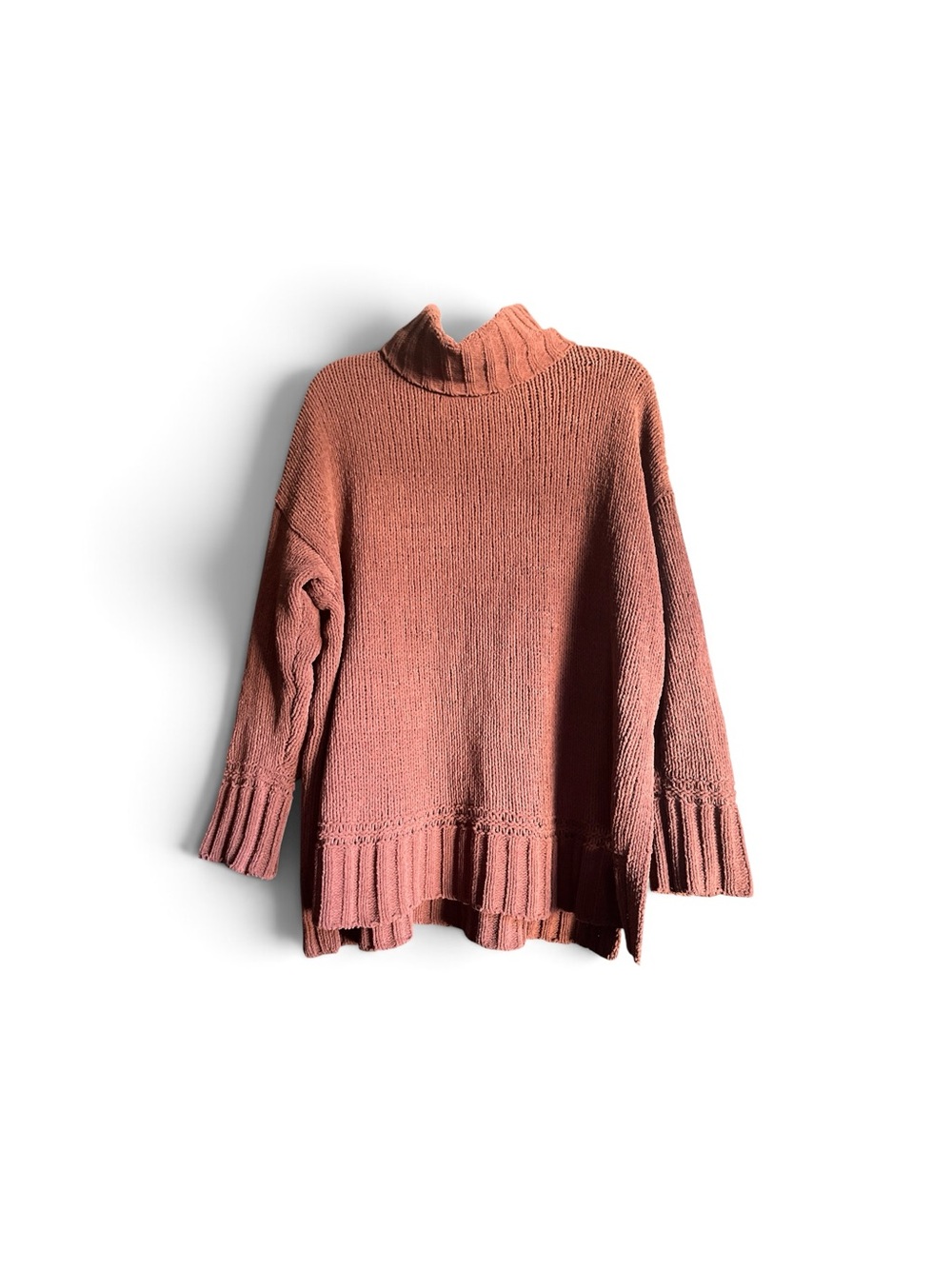 Aerie Oversized Chenille Knit Turtleneck Sweater Rust Burgundy / Brown Size S/P